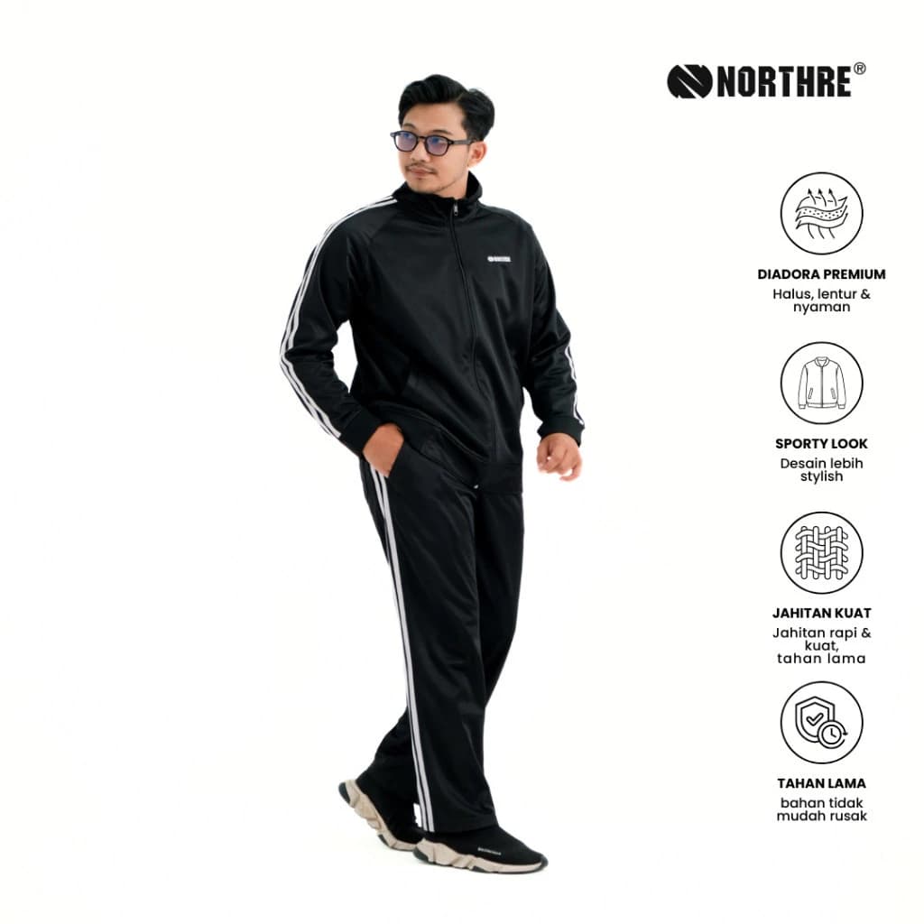 NORTHRE One set Sportswear Crossguild Black Two Strips Long Pants NTbasic